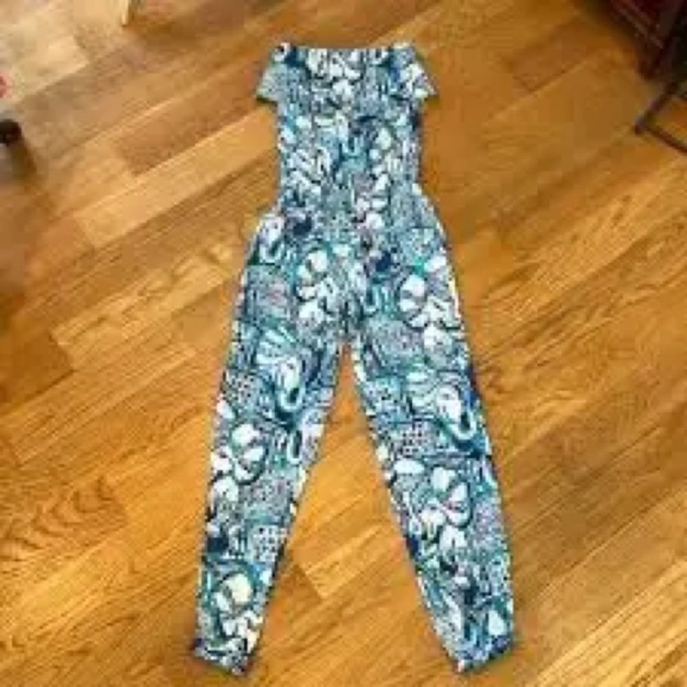 EUC size M Lilly Pulitzer Aislie jumpsuit in indigo keep on truckin - Picture 3 of 4